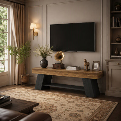 63" TV Stand for 55/65/70 Inch TVs, Industrial Media Console with Open Storage Shelf