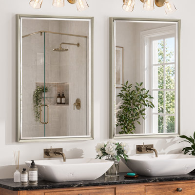 Miroir de salle de bain biseauté avec verre trempé et cadre en aluminium (ensemble de 2)