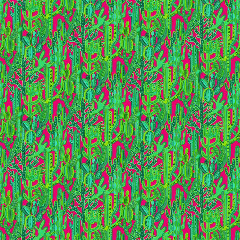 Cactus 100% Cotton Fabric, Rosa/Verde
