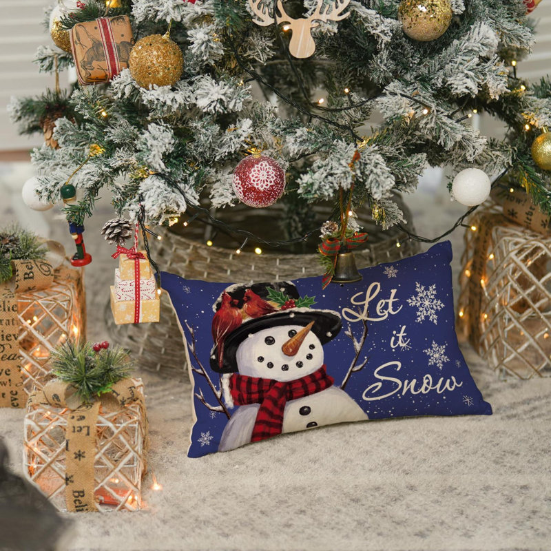 Housse de coussin Let It Snow Snowman Christmas, H 12 po x l 20 po, Île Seymour Nord, Galapagos