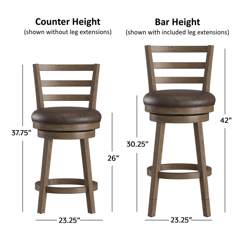 Fordwich Wood High Slat Ladder Back Adjustable Height Swivel Stool, Light Walnut With Brown