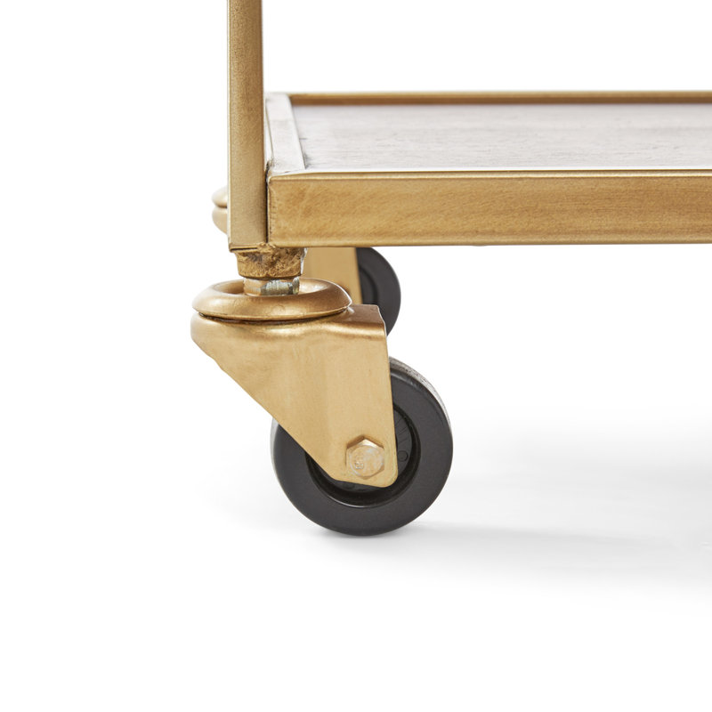 Hudson Gold and Wood Rolling Bar Cart with Storage