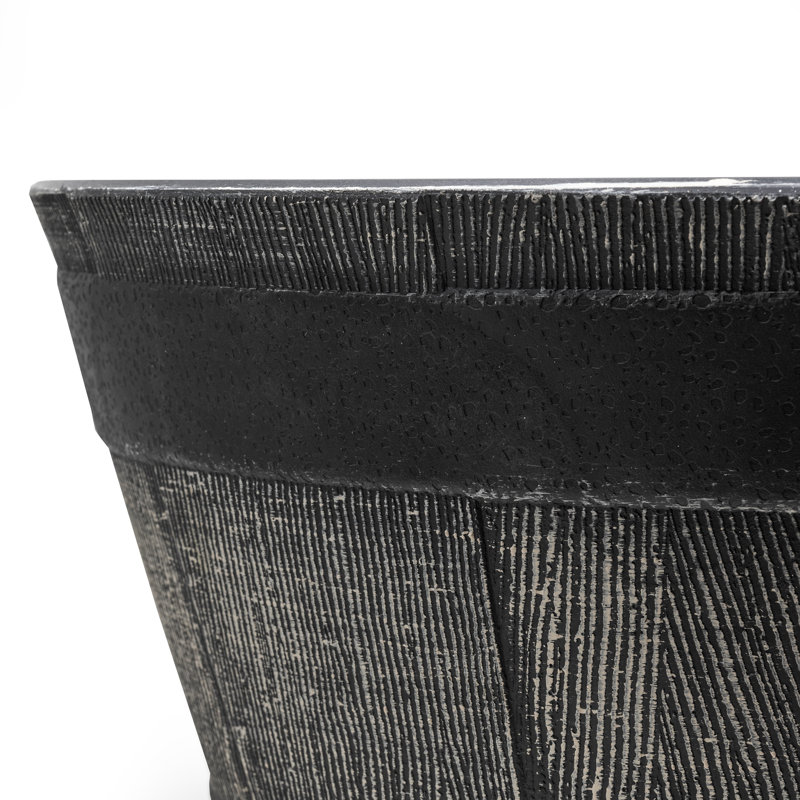  Timberline Barrel-Style Round Planter, Black, 18in