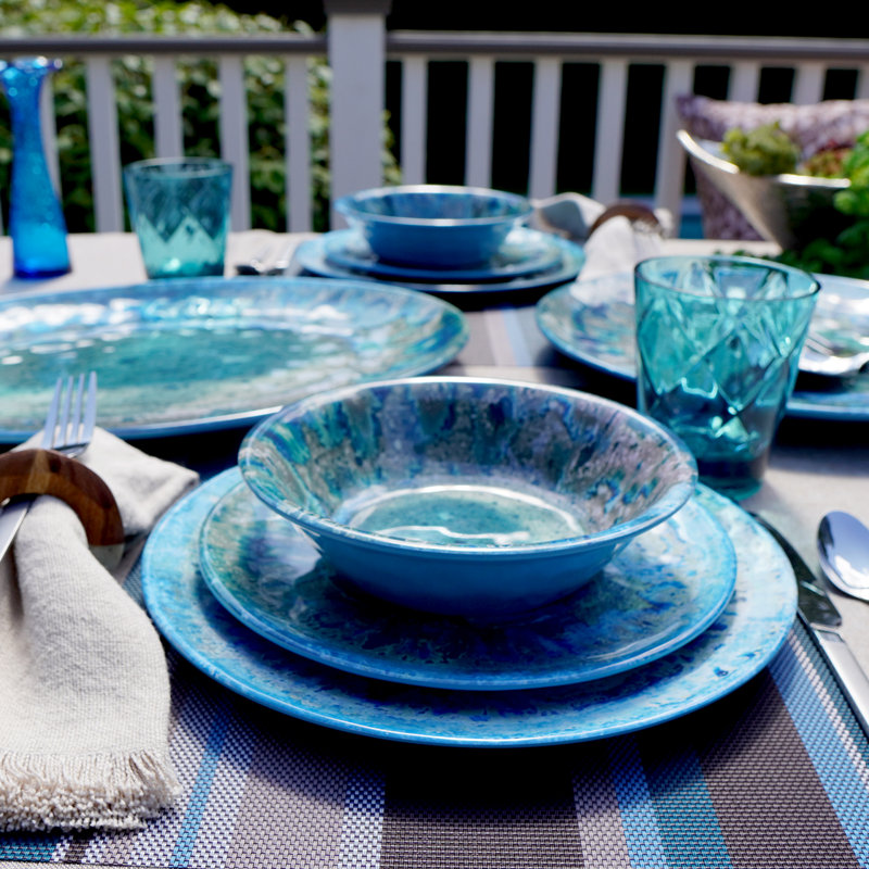 Radiance Teal 12-Piece Heavyweight Melamine Dinnerware Set