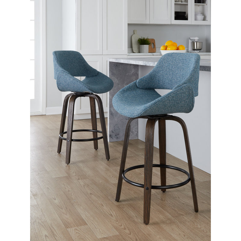 Tabouret de bar pivotant de 26 po Arabelle, Counter Stool (26" Seat Height), Bleu, Noyer glacé/noir