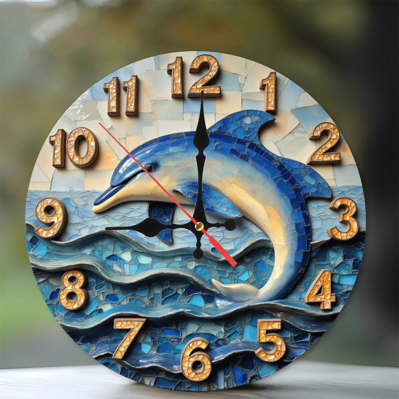 Horloge mosaïque dauphin