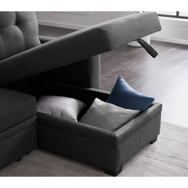 81.9'' Square Arm Sofa Bed, Dark Gray Cotton Blend