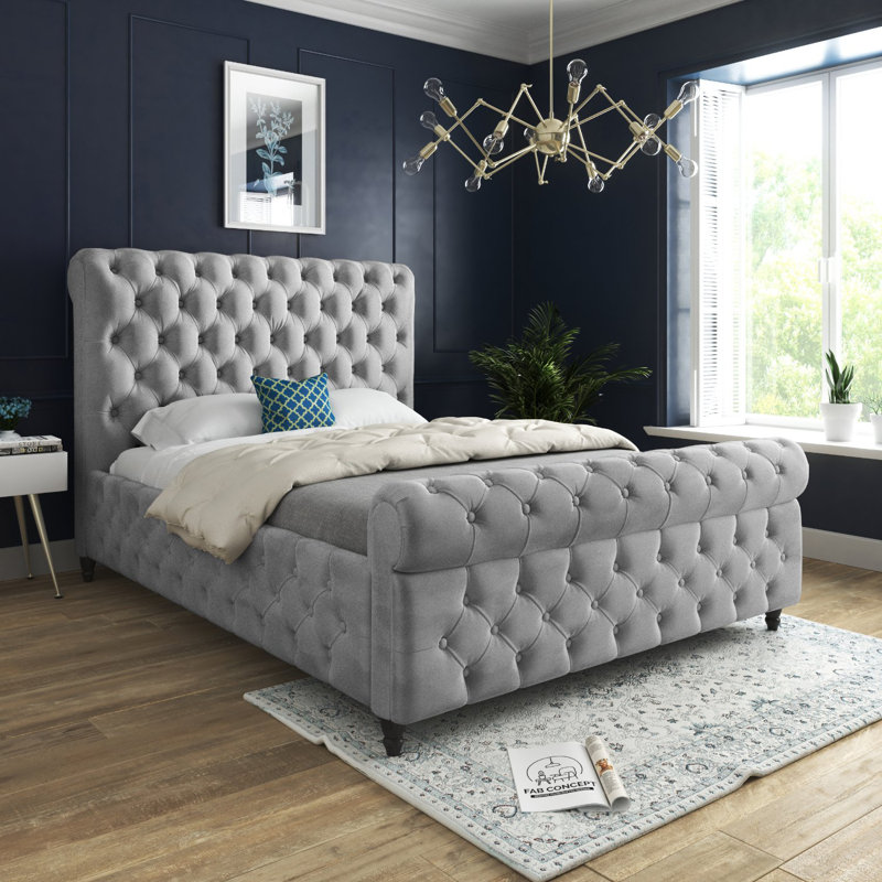 Aleesha Upholstered Bed, Double (4'6), Grey