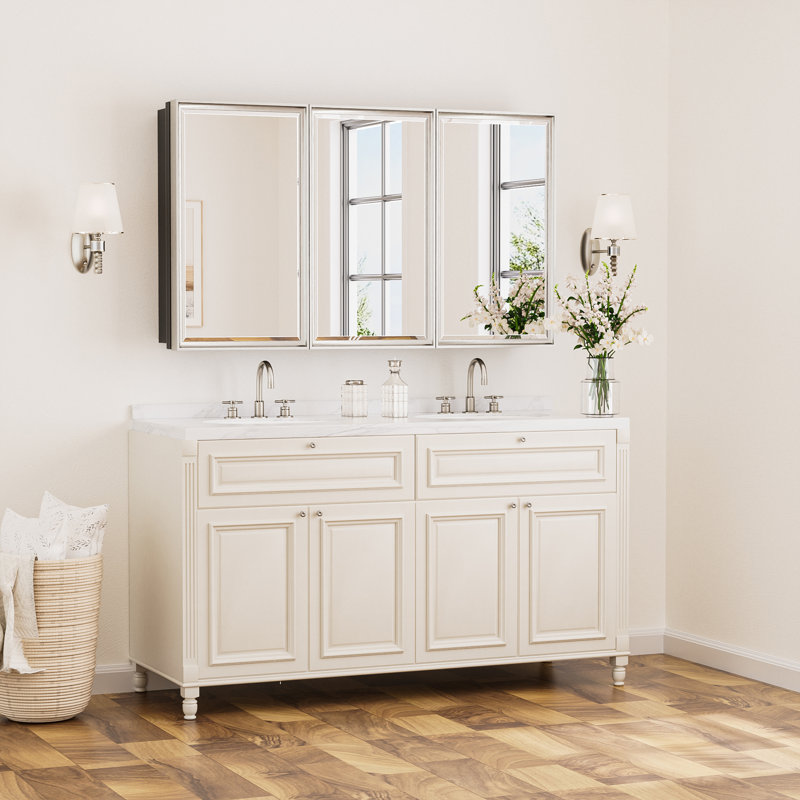 Armoire à pharmacie avec miroir et 3 tablettes Chouchanik, H 30 po x l 48 po x P 5,2 po, Nickel
