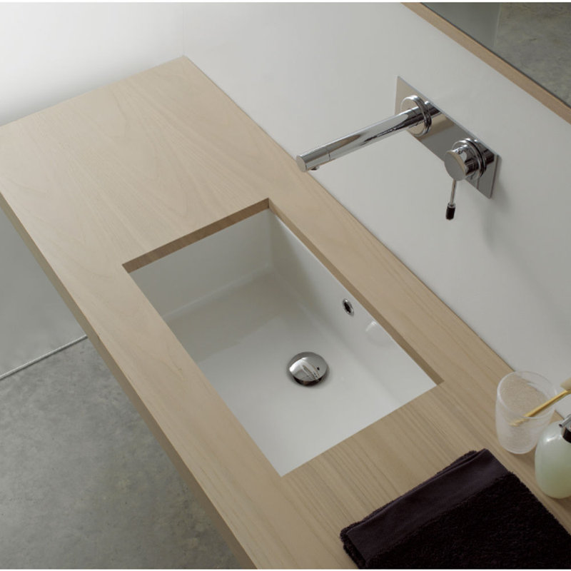 Lavabo de salle de bain encastré rectangulaire en céramique avec trop-plein Miky