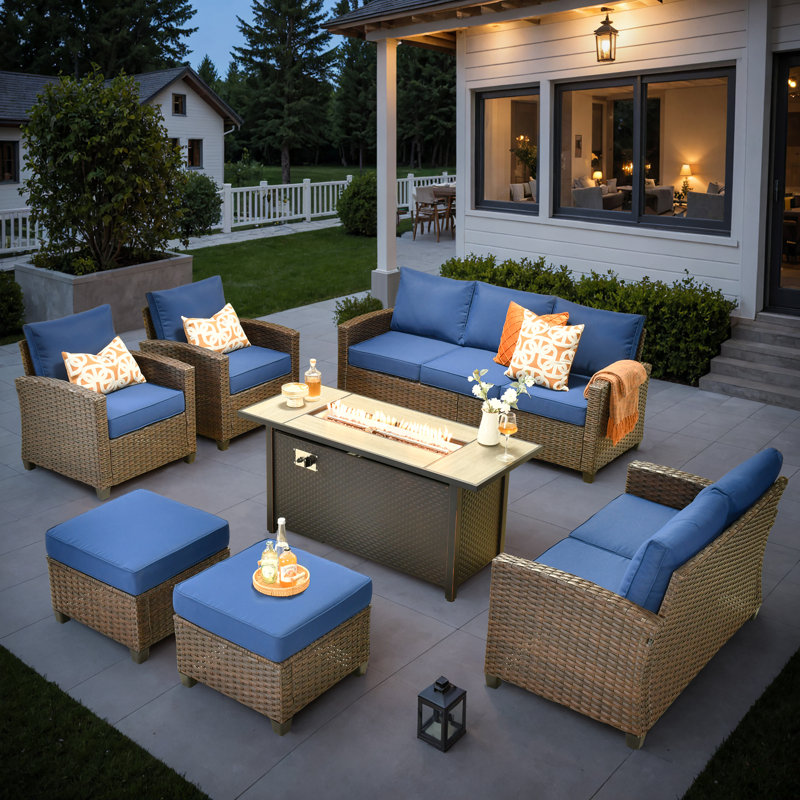 Sturgill 7-Piece Outdoor Patio Furniture Set With Stove, Navy