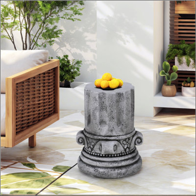 Table de bout d'extérieur en ciment pour patio et jardin, petite table d'appoint ronde moderne, tabouret intérieur / extérieur durable et polyvalent