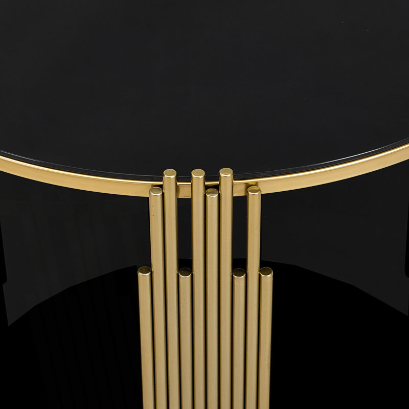 Table basse moderne à miroir avec base cylindrique circulaire en métal, table de salon, Noir