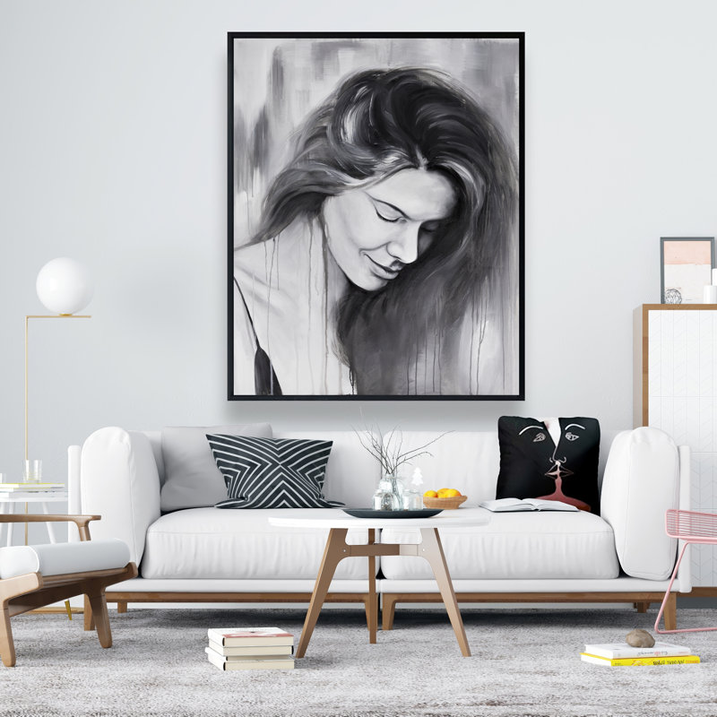 Portrait de femme souriante - Toile encadrée blanche pour le décor de la chambre à coucher