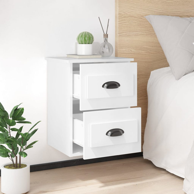 Krini 41.5cm W Manufactured Wood Bedside Table, Concrete Grey, Set of 2