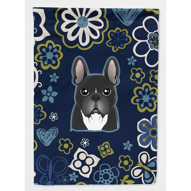Terrier en fleurs à 2 côtés en polyester 15 x 11,5 po drapeau de jardin, Bouledogue français (pêche)