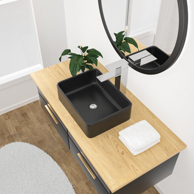 Lavabo de salle de bain rectangulaire en céramique noir mat 19 po x 15 po
