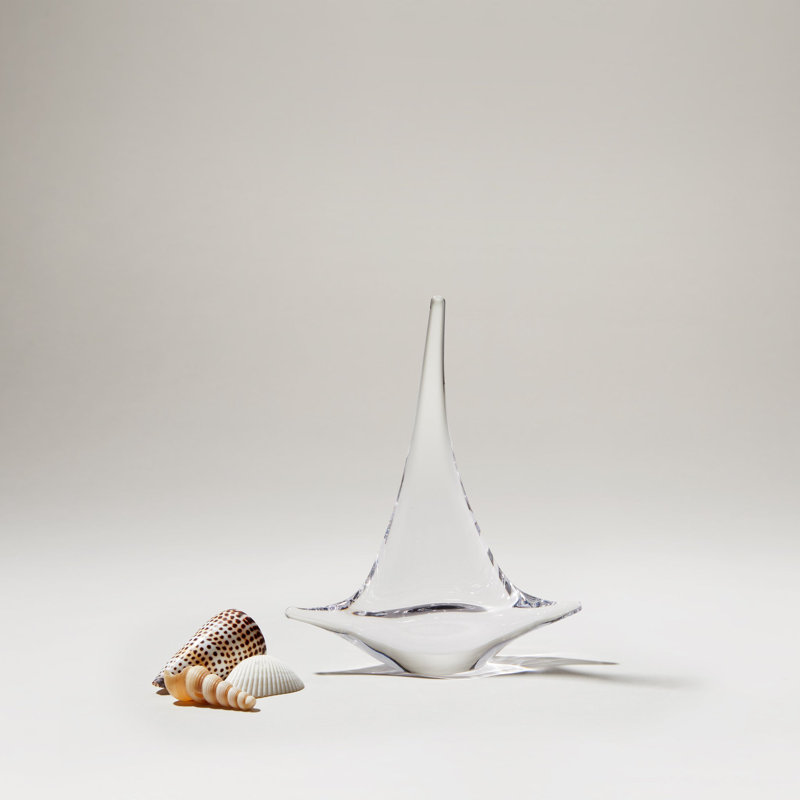 Handmade Glass Sailboat Figurine, 8" H x 6.5" W x 6.5" D