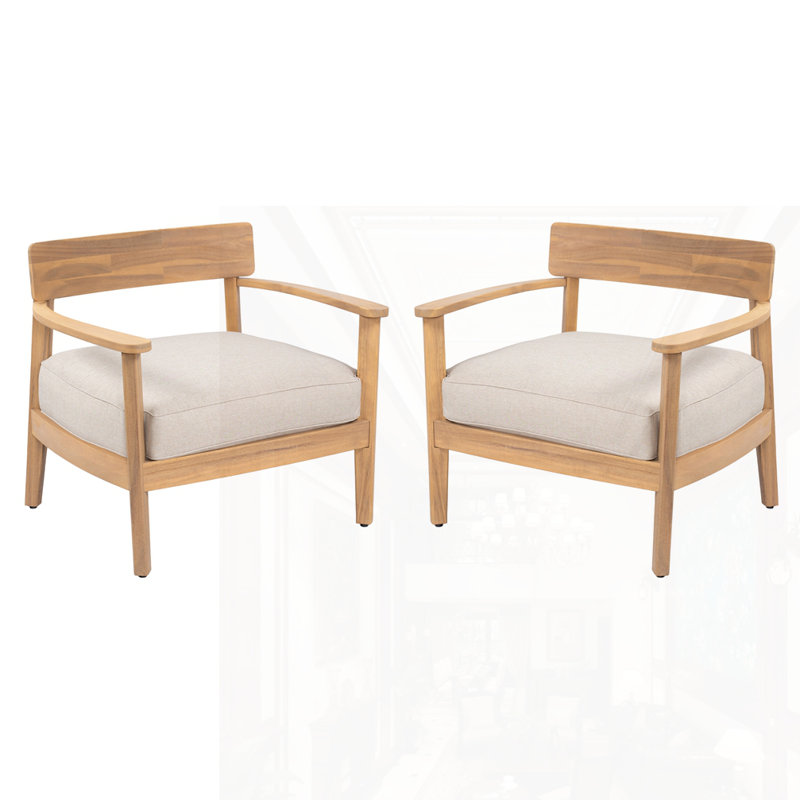Ensemble de 2 fauteuils club en bois d'acacia avec coussin de siège