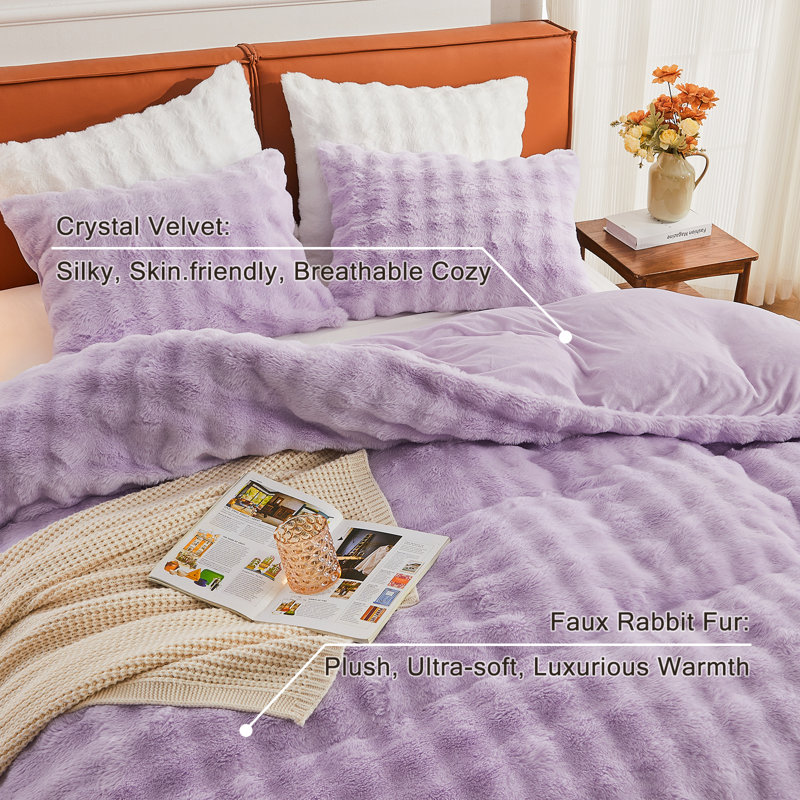 EMME Luxury Elegant Shaggy Bubble Bedding Sets，Faux Fur Duvet Cover  , 2/3 Pieces Soft Fluffy Comforter Cover, Cozy Warm for Winter