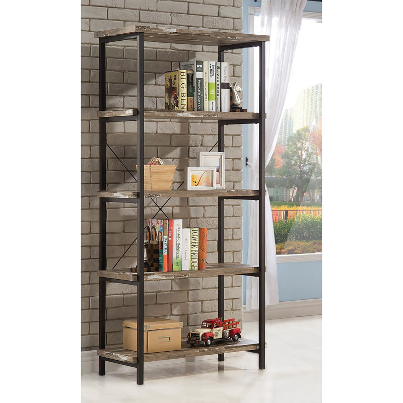 Columbus Rustically designed Bookcase With 4 Open Shelves, Antique Nutmeg