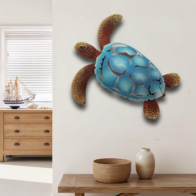 Painted Tin Sea Turtle Wall Sculpture