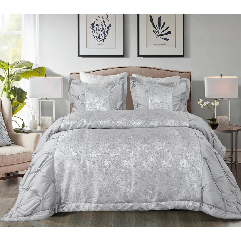 Floral Bedspread, W240 x L250cm, Silver