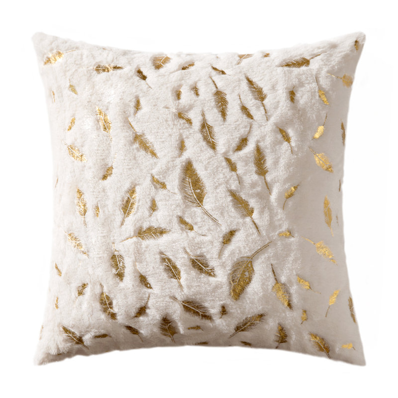 Solid Colour Faux Fur Reversible Throw Pillow, Cream, 16" H x 16" W x 4" D