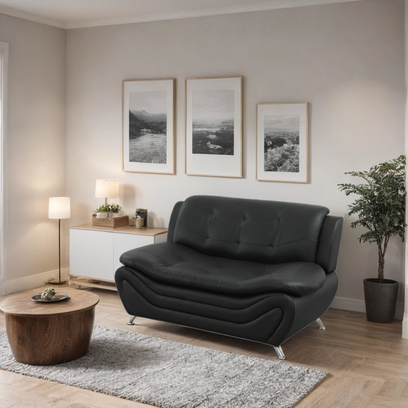 60' ' faux leather minimalist loveseat, Noir