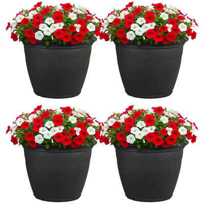Anjelica Polyresin Large Round Outdoor Planter - 20" - Matte Black - Set of 4