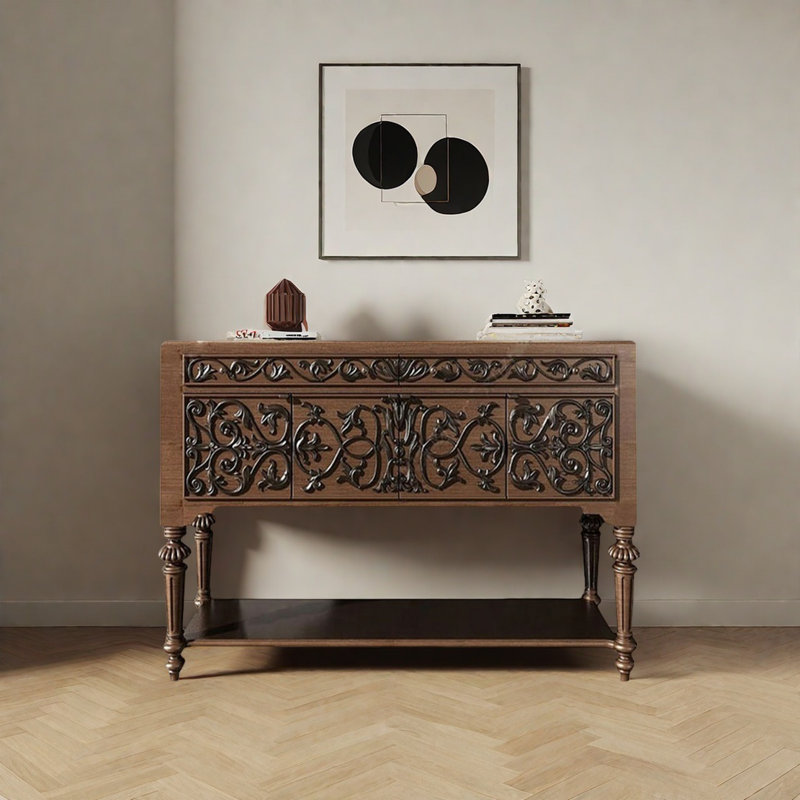 Retro Carved Multifunctional Console Table, 33.86" H x 55.12" W x 17.72" D