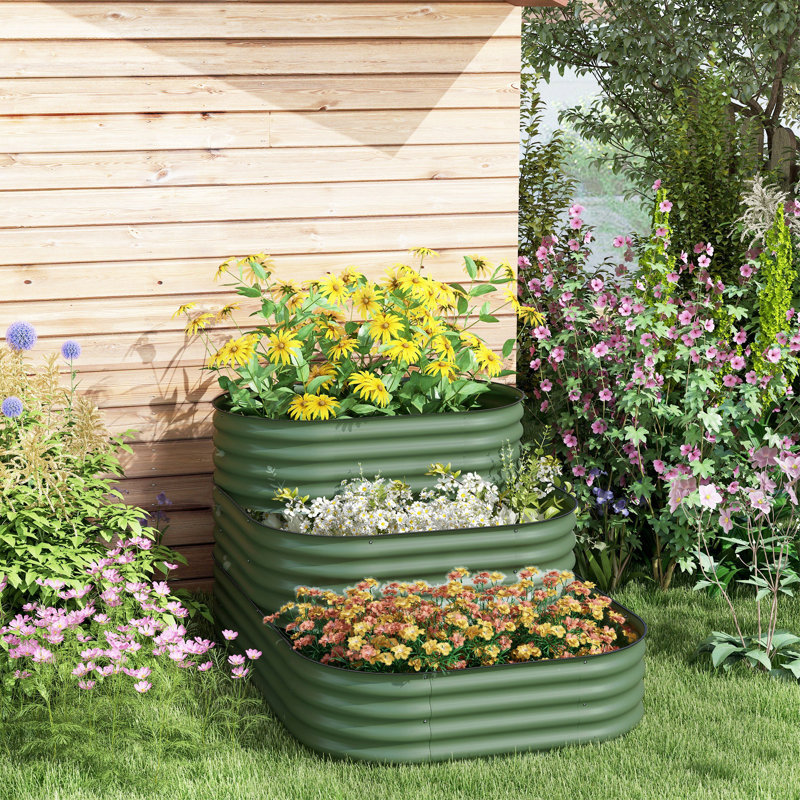 3-Tier Galvanized Steel Raised Garden Bed Kit, 62.25" x 43" x 32.25", 3 Combining Planter Boxes with Rubber Strip Edging, Open Bottom for Backyard, Garden, Patio