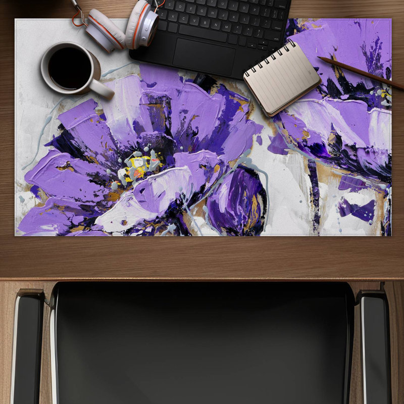 Purple abstract flowers - 14.00"x24.25" Desk mat
