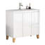 Lavabo de salle de bain 36 po, 2 grands tiroirs avec 2 armoires, système de fermeture silencieuse, style poignée, pieds en bois, surface blanche brillante, installation facile pour les portes modernes, look,