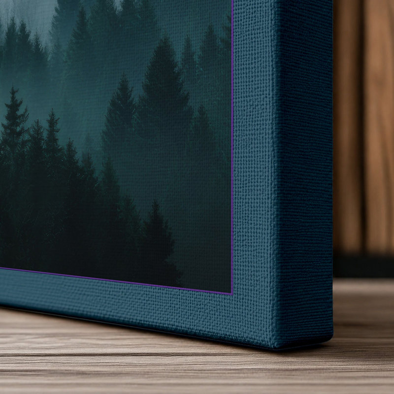 Quiet Northern Forest Scandinavian - Wrapped Canvas, 30x20 - 76.2 x 50.8 cm, Teal Border