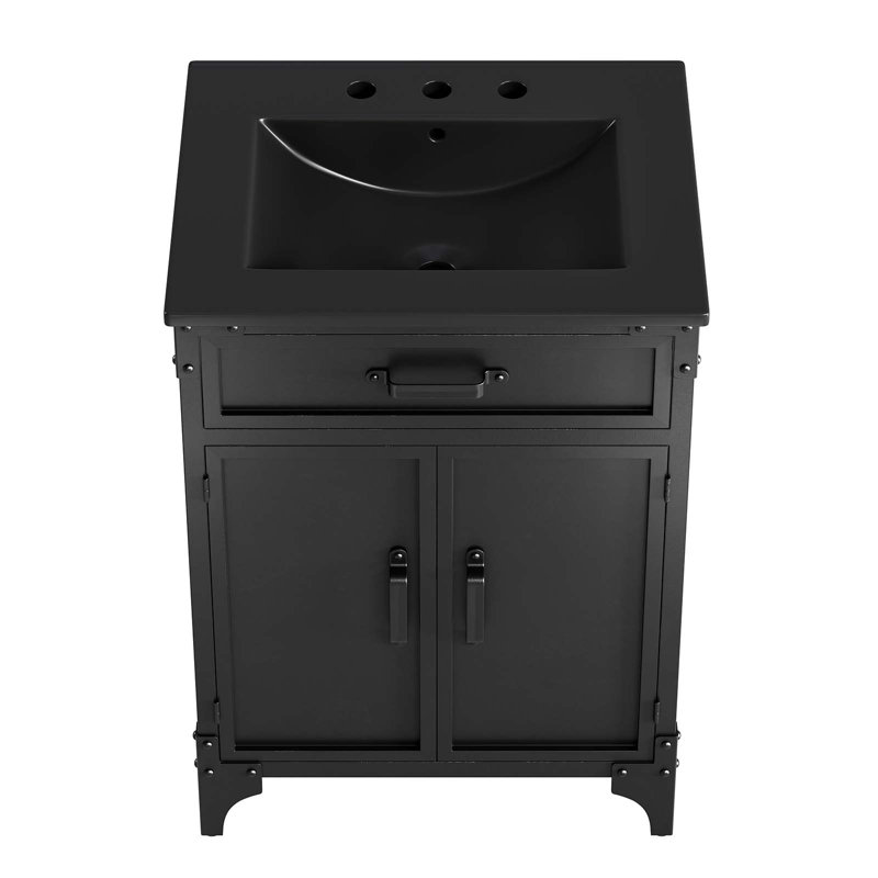 Meuble-lavabo autoportant simple avec plateau en céramique 24,5 po Modway Steamforge, Noir