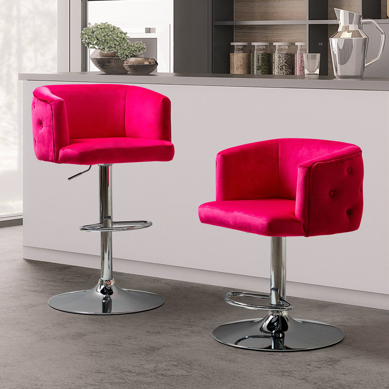 Tabouret de bar rotatif à hauteur ajustable Jard, Fuchsia
