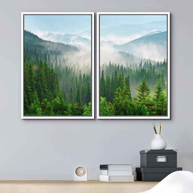 IDEA4WALL Canvas Print Wall Art Set Clouds Over Mountain Range Forest Trees Nature Wilderness Photography Realism Decorative Landscape Multicolor Zen