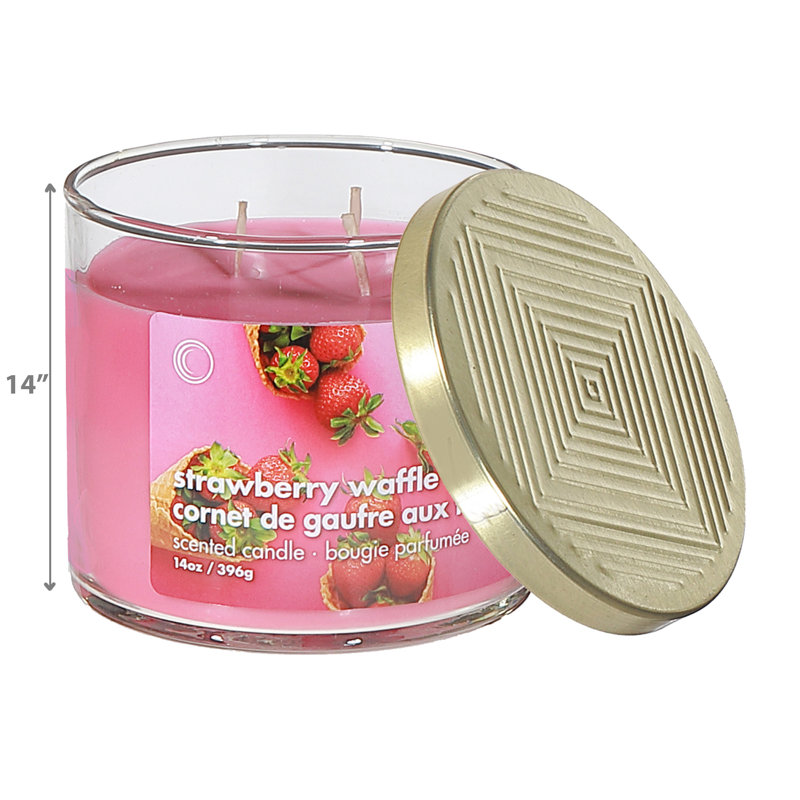 14 Oz 3 Wick Jar Candle Strawberry Waffle Cone - Set Of 2
