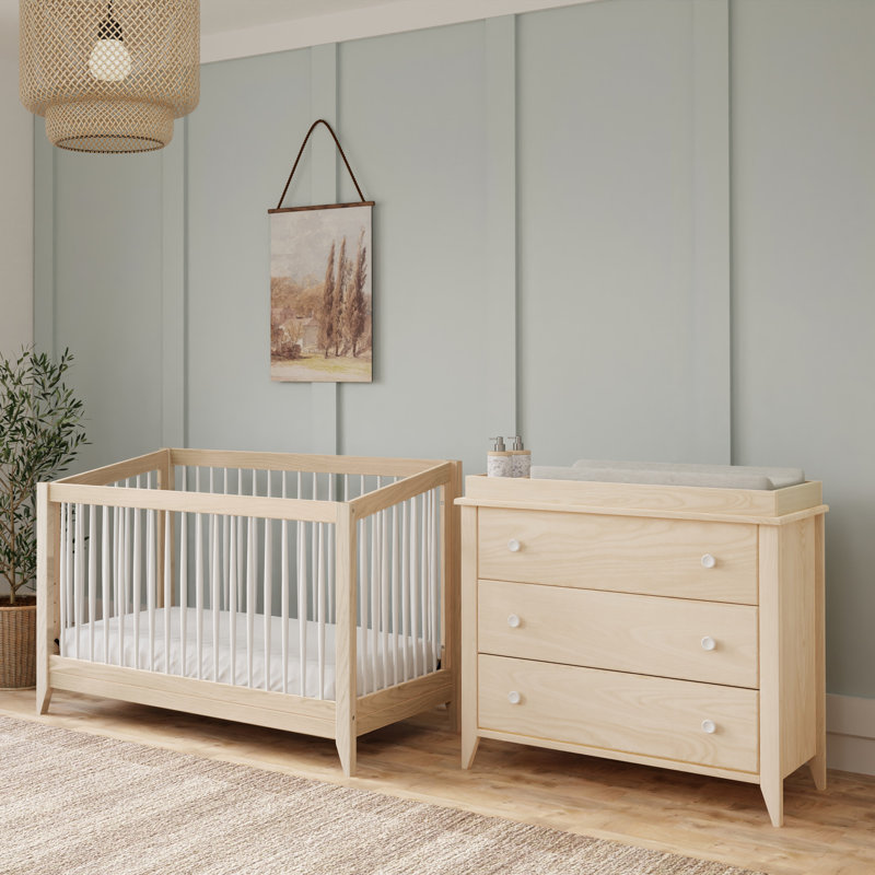Sprout Convertible Standard Nursery Furniture Set, Washed Natural/White