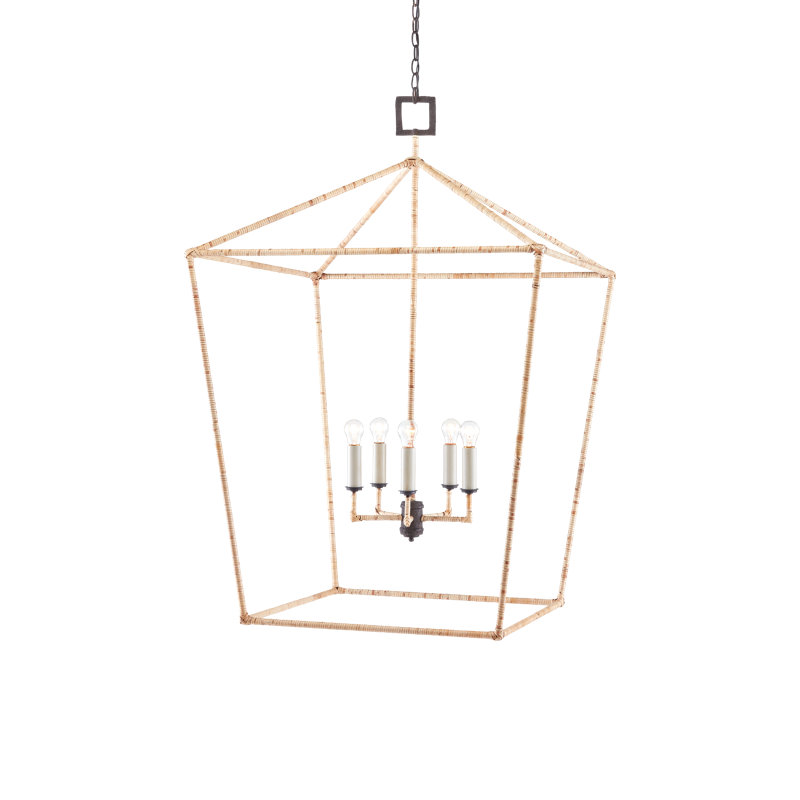 Denison 5 - Light Mole Black/Natural Rattan Lantern Pendant