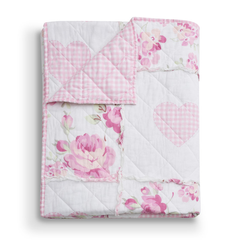 Jeté matelassé rose Greenland Home Fashions Veronica's Hearts - 50 po x 60 po, face 100% coton + dossier en microfibre, conception douce et réversible