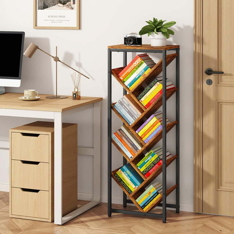 37.5cm W Metal Standard Bookcase, (9 Shelves) 106.5cm. H x 37.5cm. W x 23cm. D, Rustic Brown