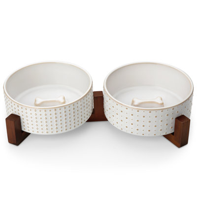 Rhombus & Dot Embossed Pattern Anti-skid Stoneware Elevated Feeder
