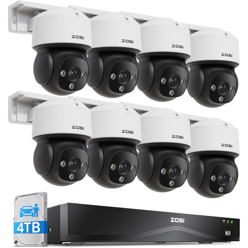 Caméra de sécurité 4K 16CH avec vue à 360 ° PoE Système de caméra vidéo 4 To HDD, 8MP Caméra PoE avec détection de véhicule