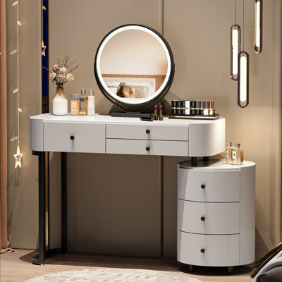 Coiffeuse moderne minimaliste avec miroir amovible et armoire d'appoint rotative, meuble-lavabo facile à assembler