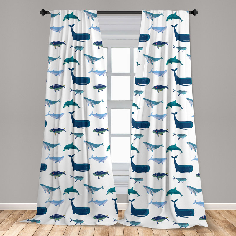 Whale Semi-Sheer Rod Pocket Curtain Panels, 28" x 84"