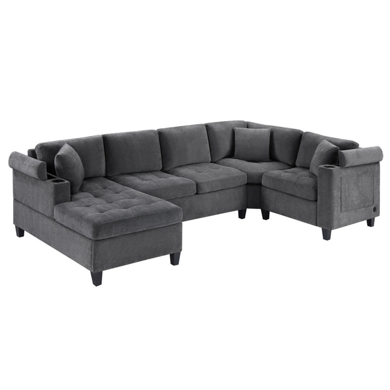 Three-Seate Modular Sectional Couch,Soft Chenille Fabric High-Density Foam,Tufted Cushion Backrest Design Ergonomic Design,Elegant Armrests,High Quality Wooden Base,Fits Bedrooms Living Rooms