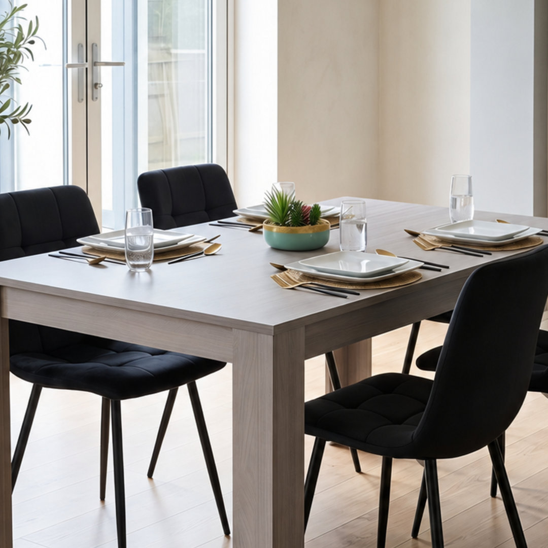Kosy Koala Unisex Brown Modern Rectangle Dining Table Set W/ 4 Black Velvet Chairs Dining Room Furniture In - Image 6