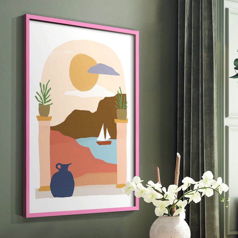 Papier scène III, reproduction encadrée - bois massif, Rose, H 10 po x l 8 po